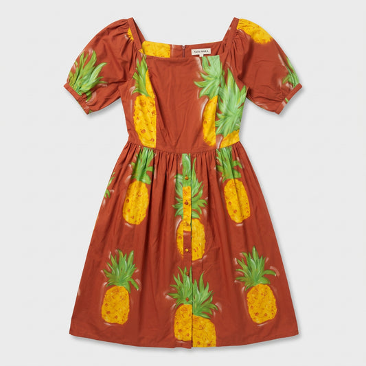 Pineapple Print Square Neck Dress