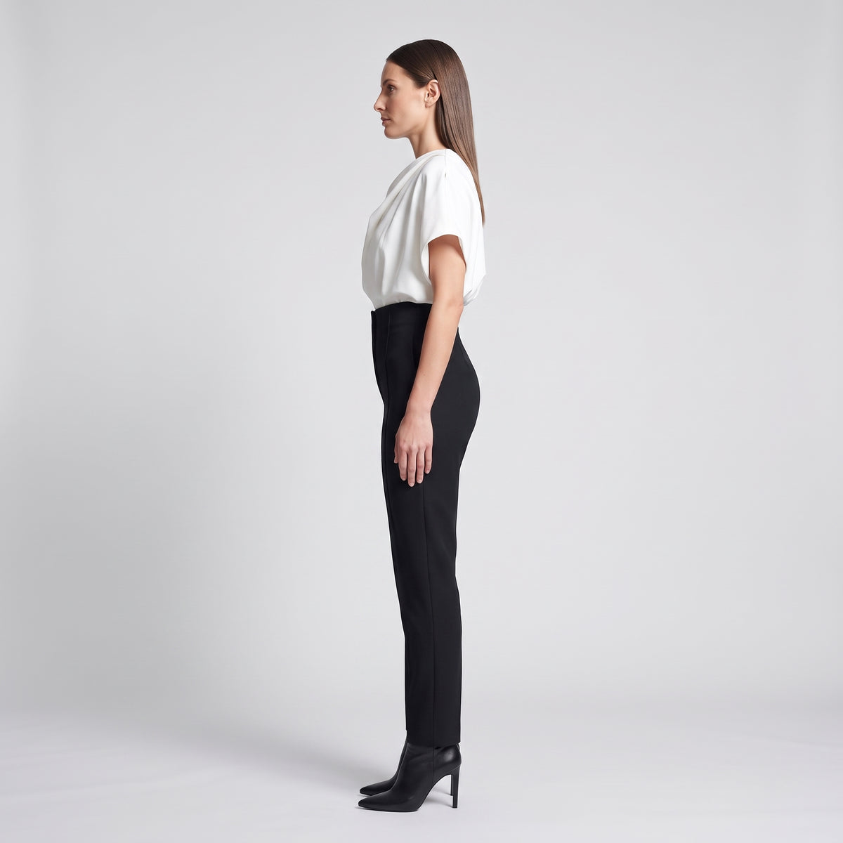 High-Waisted Structured Black Trousers