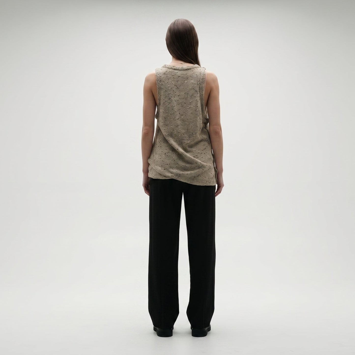 Neutral Shimmer Asymmetric Knit Top