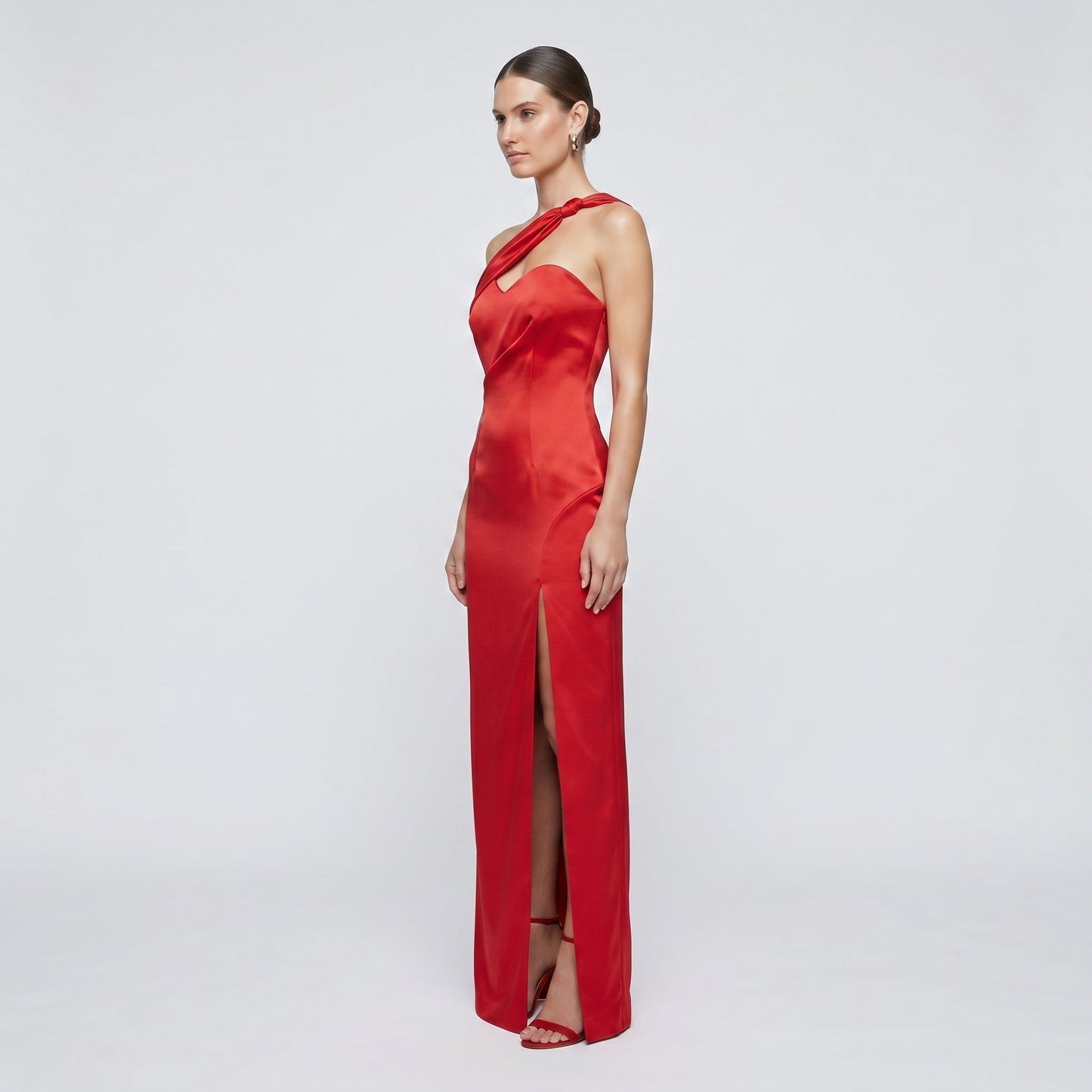 One-Shoulder Red Evening Gown