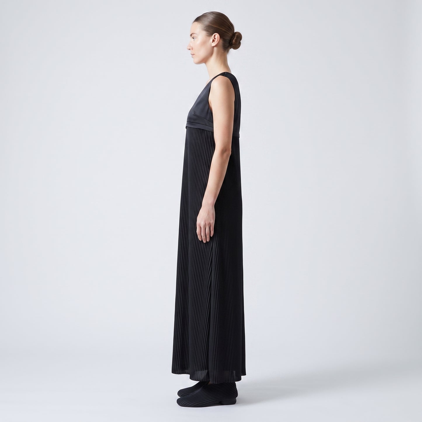 Pleated V-Neck Midi Dress