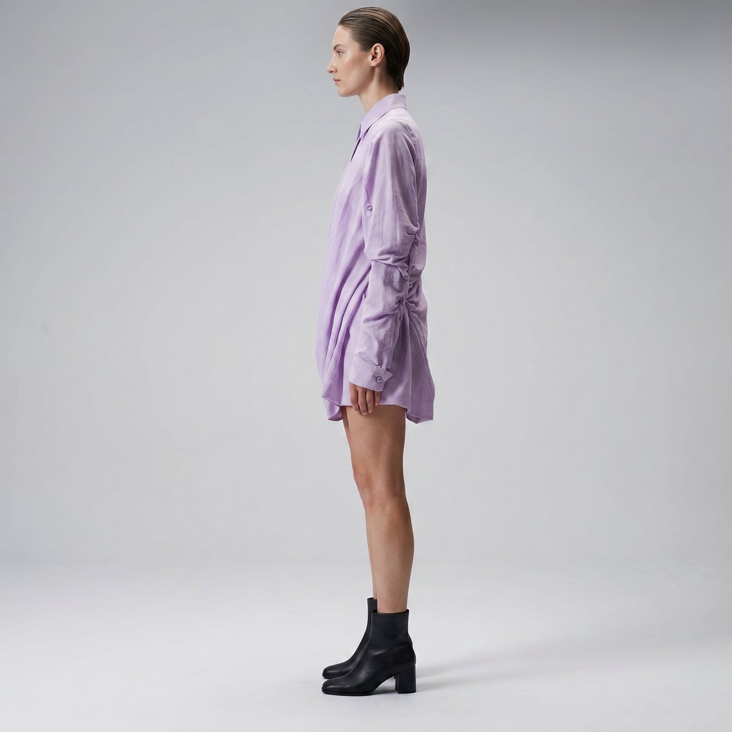 Lavender Ruched Collared Shirt