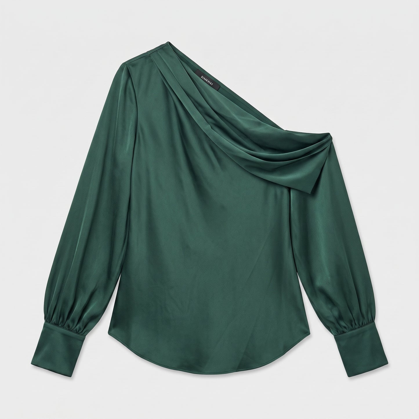 Draped One-Shoulder Satin Blouse