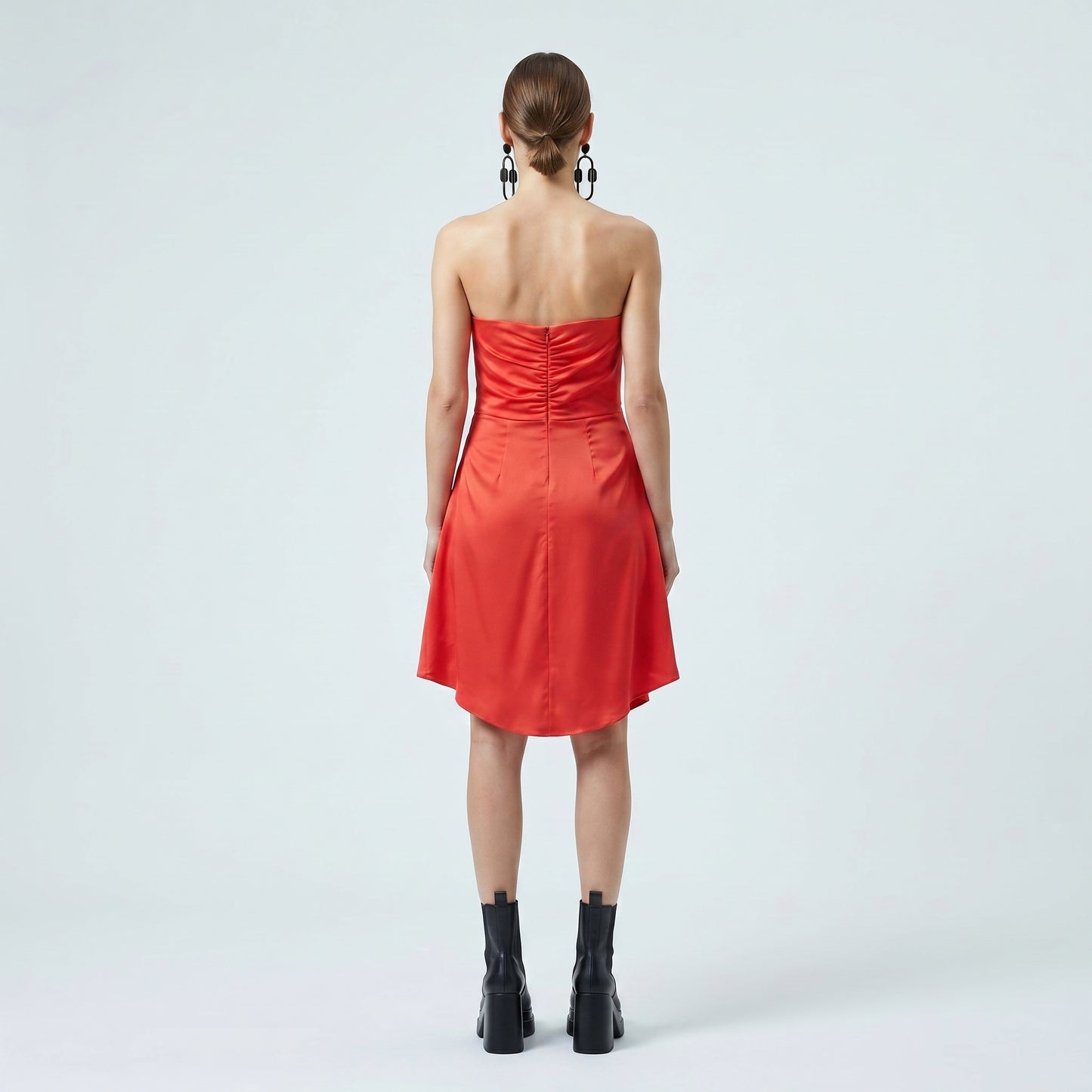 Strapless Draped Satin Mini Dress