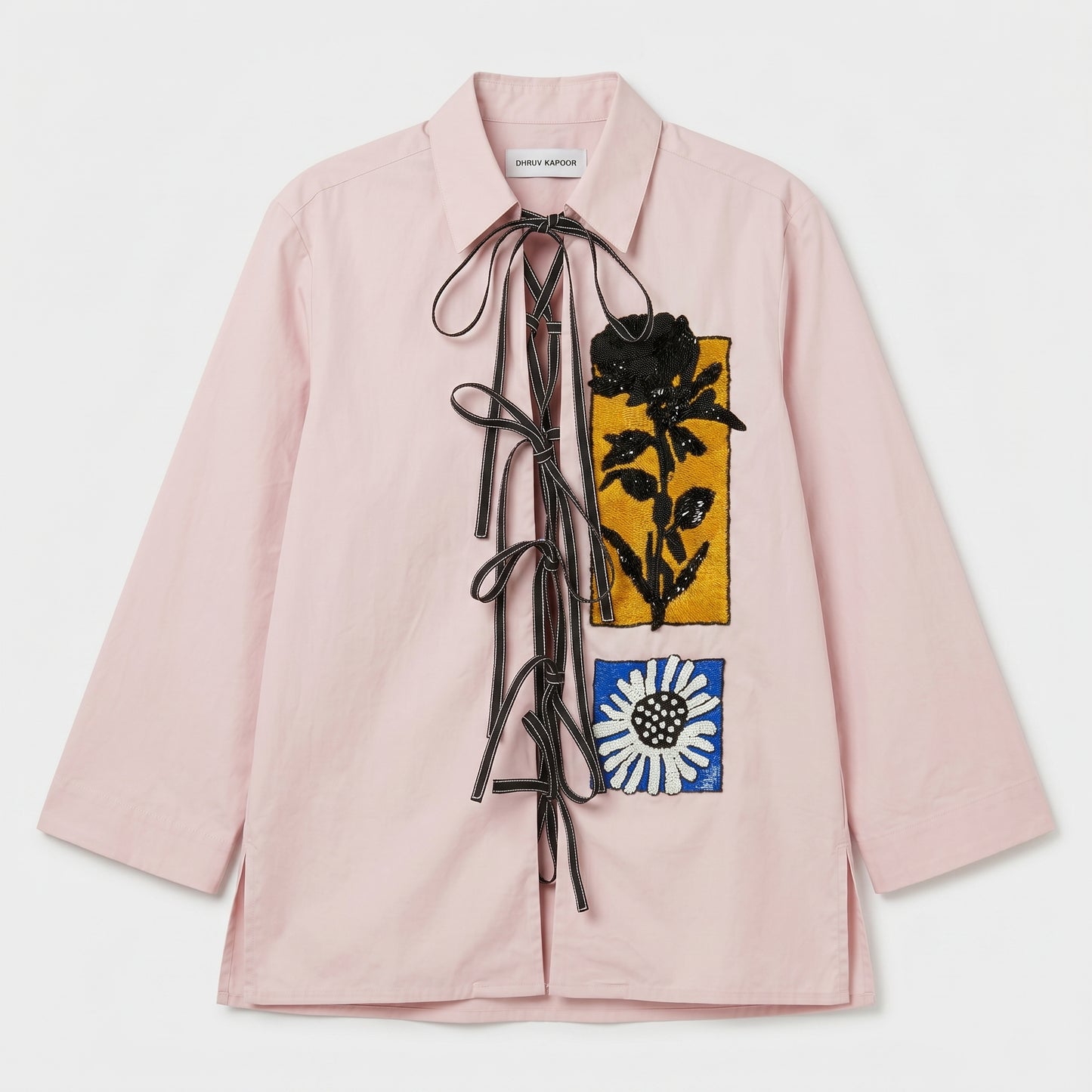 Embellished Floral Lace-Up Shirt