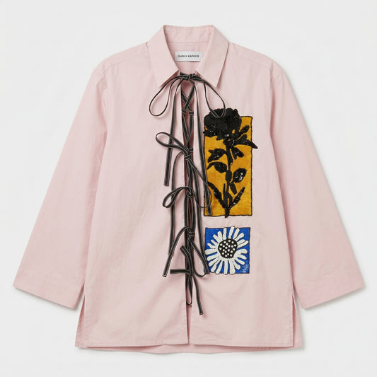 Embellished Floral Lace-Up Shirt