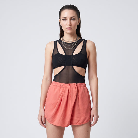 Coral Linen Blend Wrap Shorts