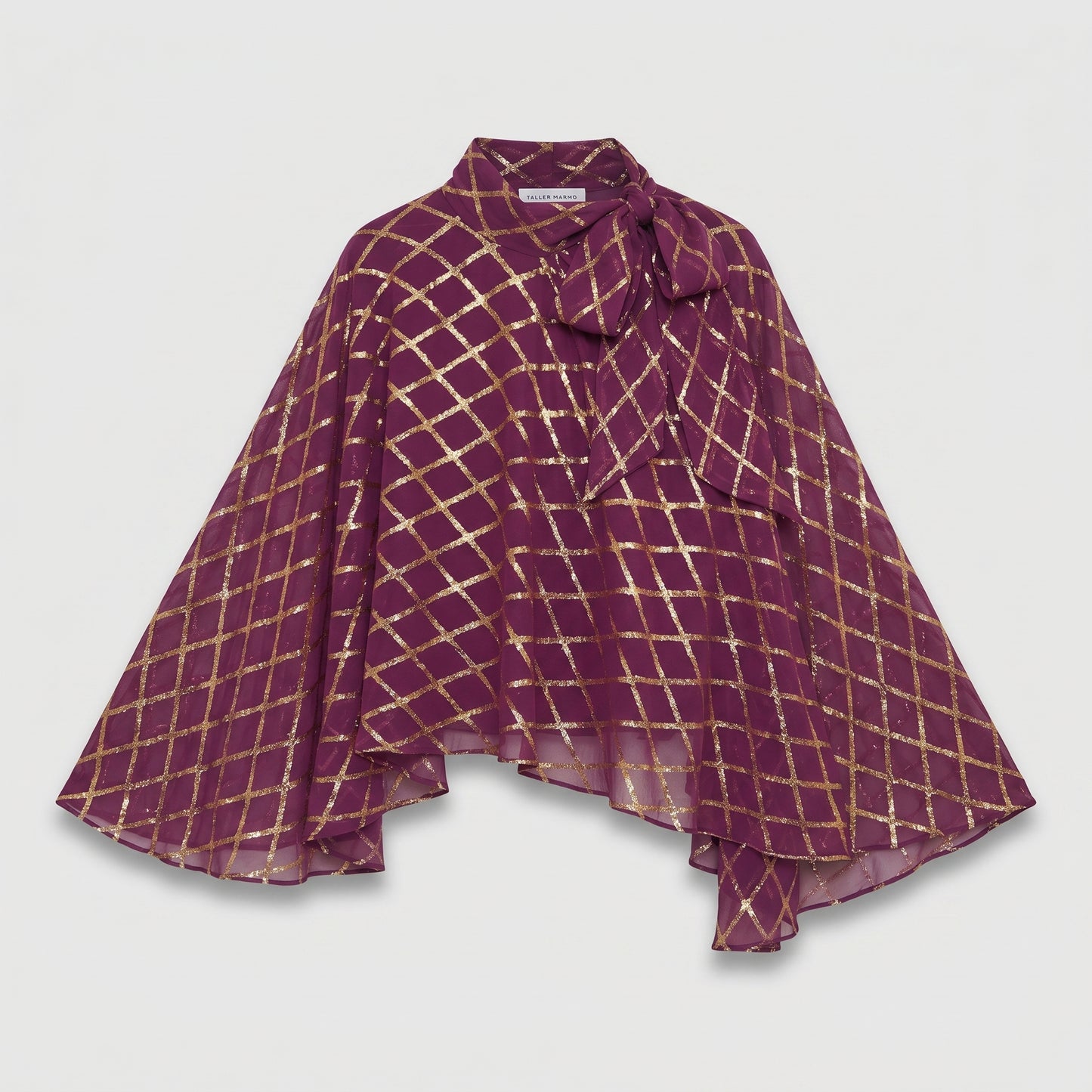 Metallic Grid Tie-Neck Cape