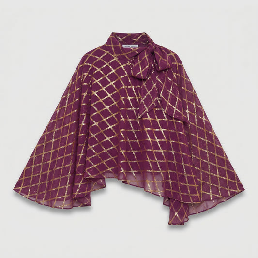 Metallic Grid Tie-Neck Cape