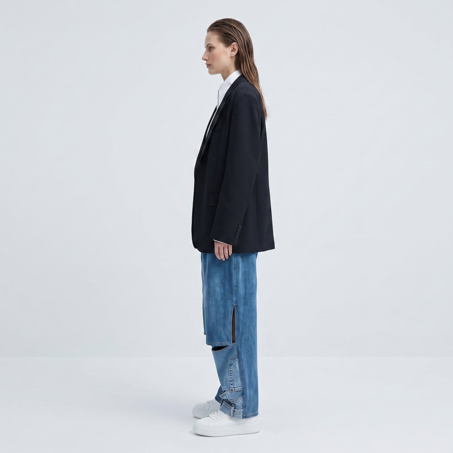 Deconstructed Pleated Denim Trousers