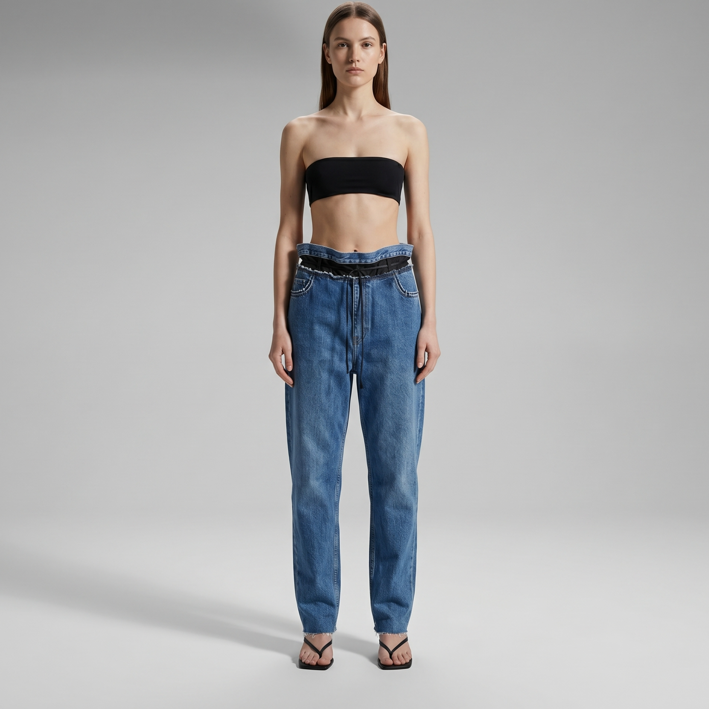 Dual-Waistband Contrast Denim Jeans