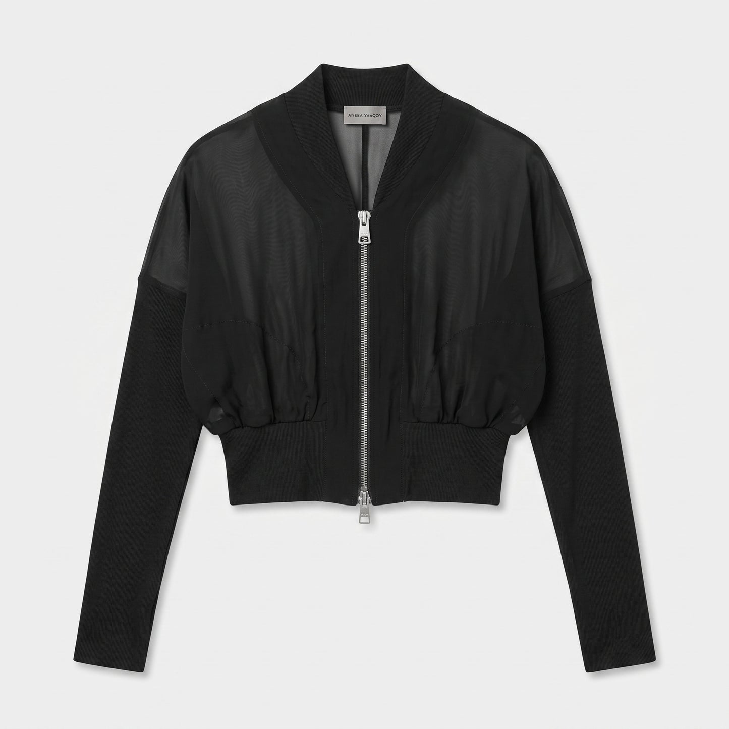 Sheer Paneled Zip Bomber Jacket
