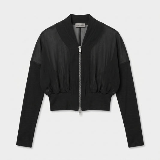Sheer Paneled Zip Bomber Jacket