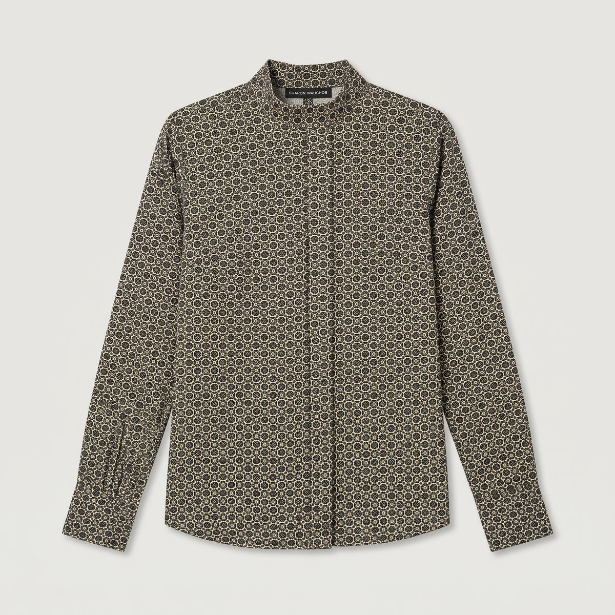 Geometric Print Mandarin Collar Shirt