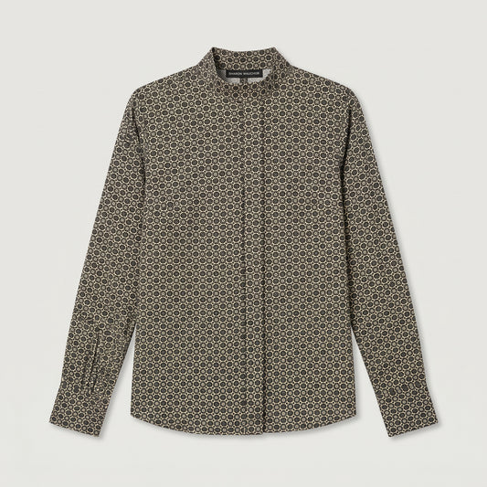 Geometric Print Mandarin Collar Shirt