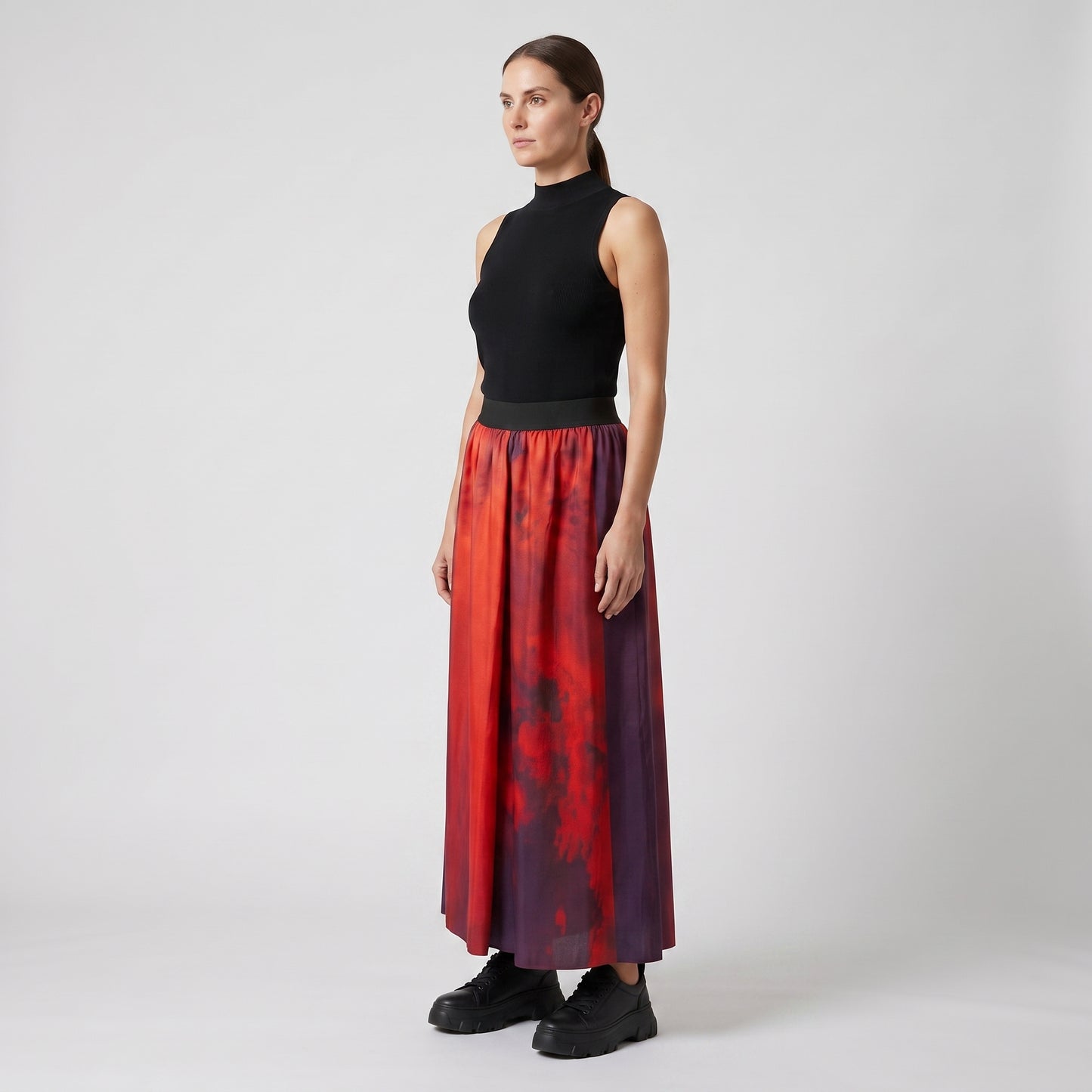 Abstract Print Silk Midi Skirt