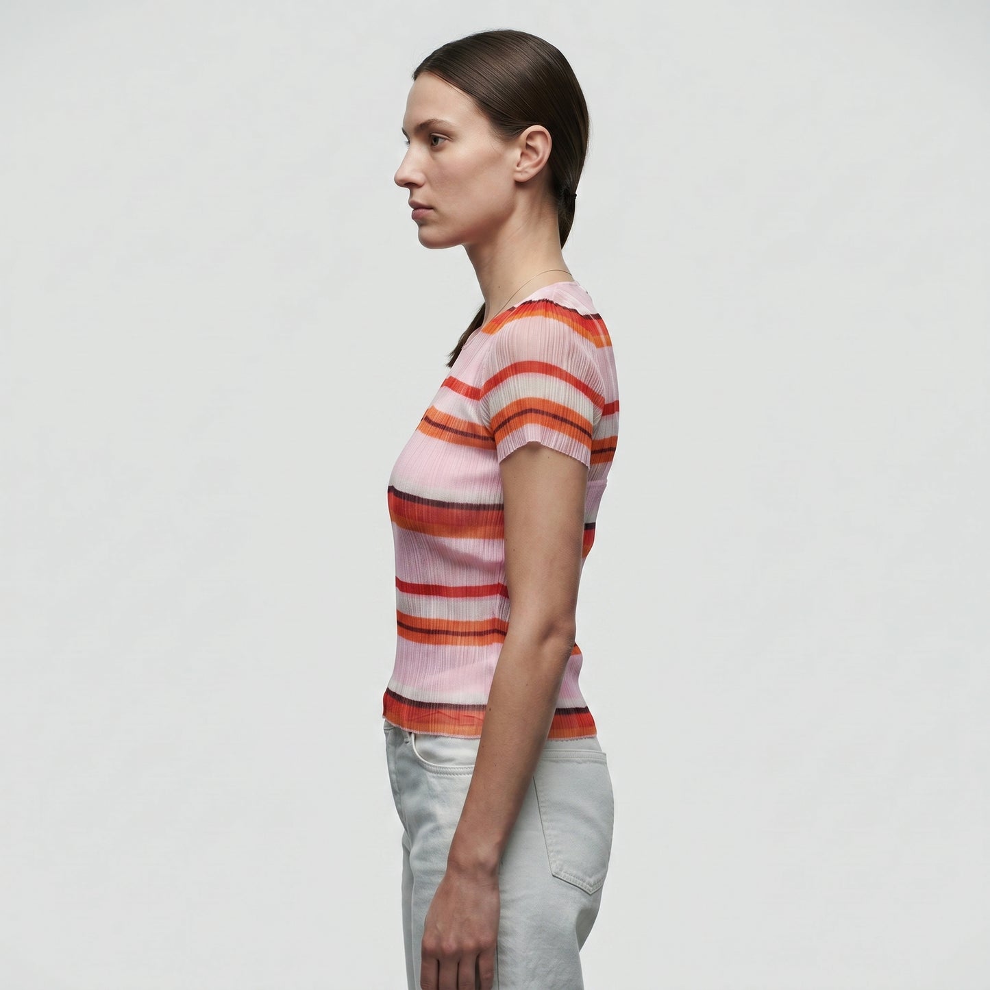 Striped Pleated Short-Sleeve Top