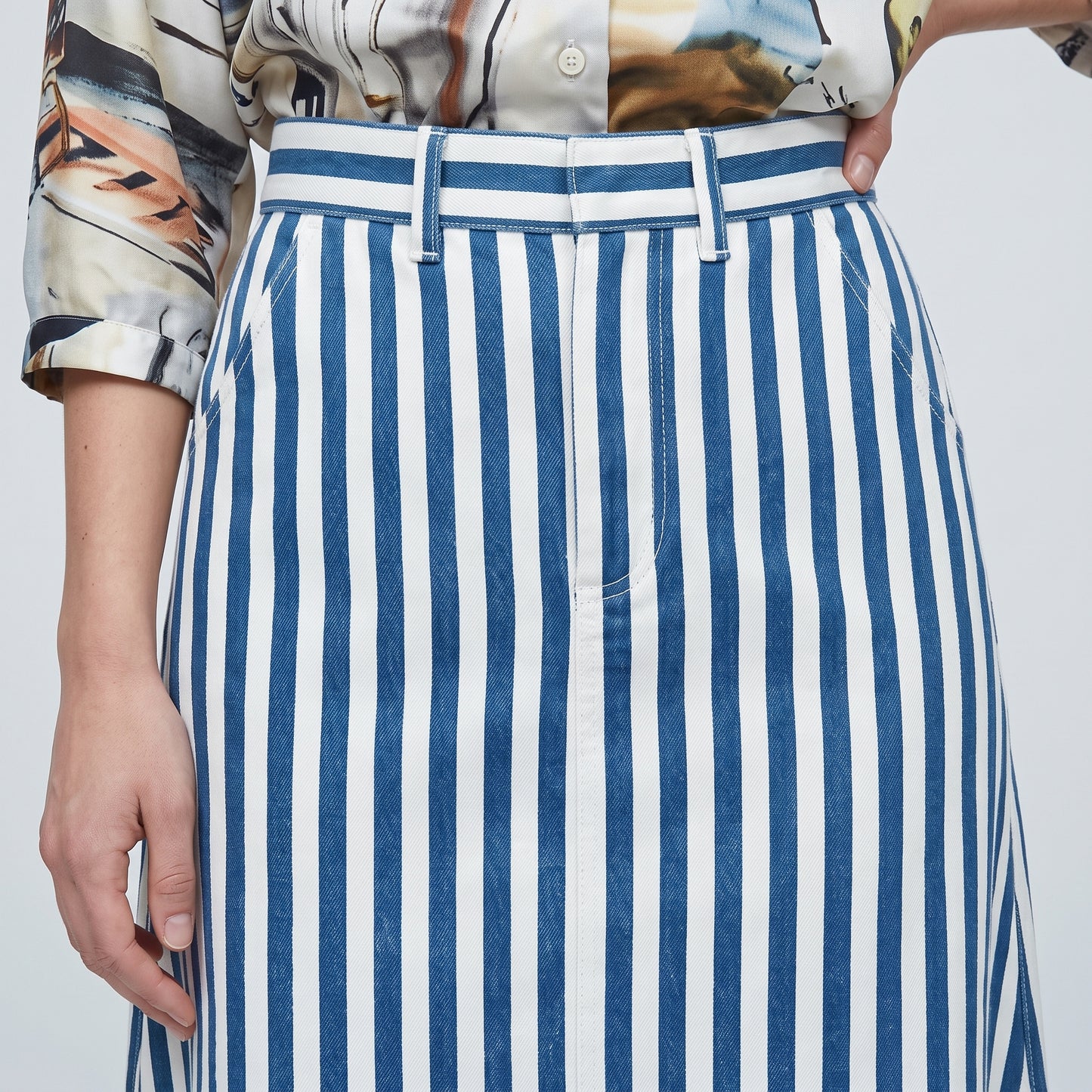 Striped High-Waisted A-Line Skirt