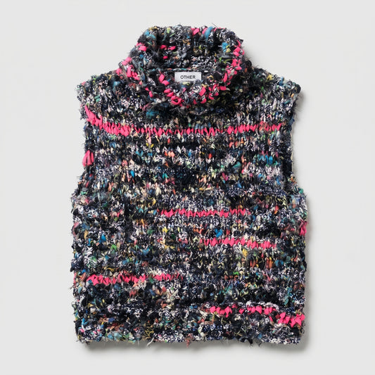 Multi Textured Knit Turtleneck Vest