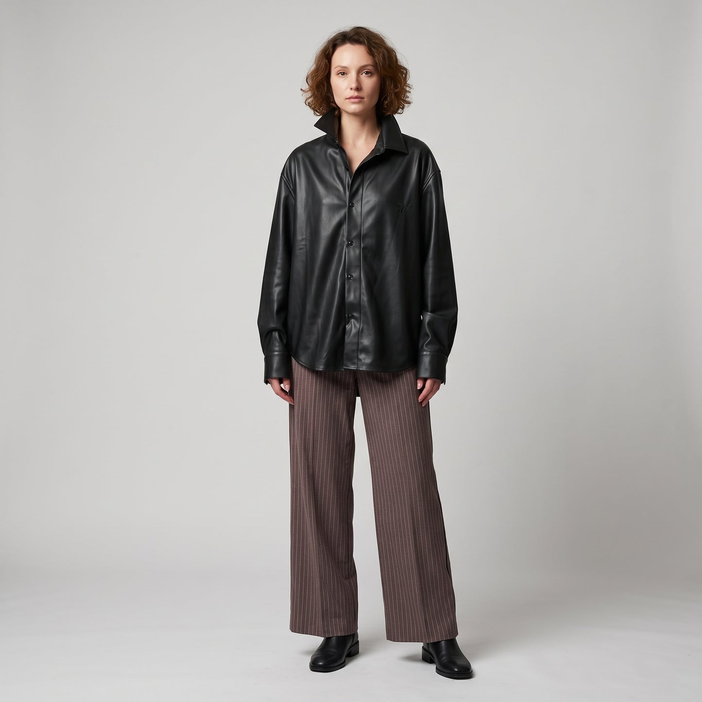 Black Faux Leather Oversized Shirt