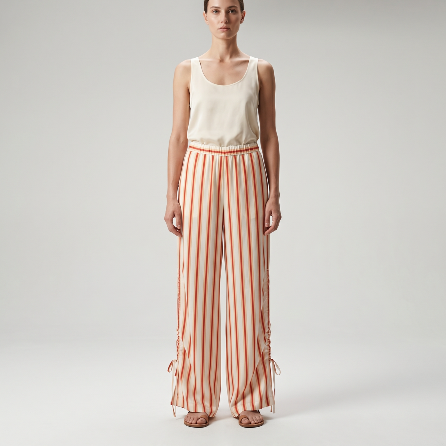 Striped Wide-Leg Drawstring Trousers