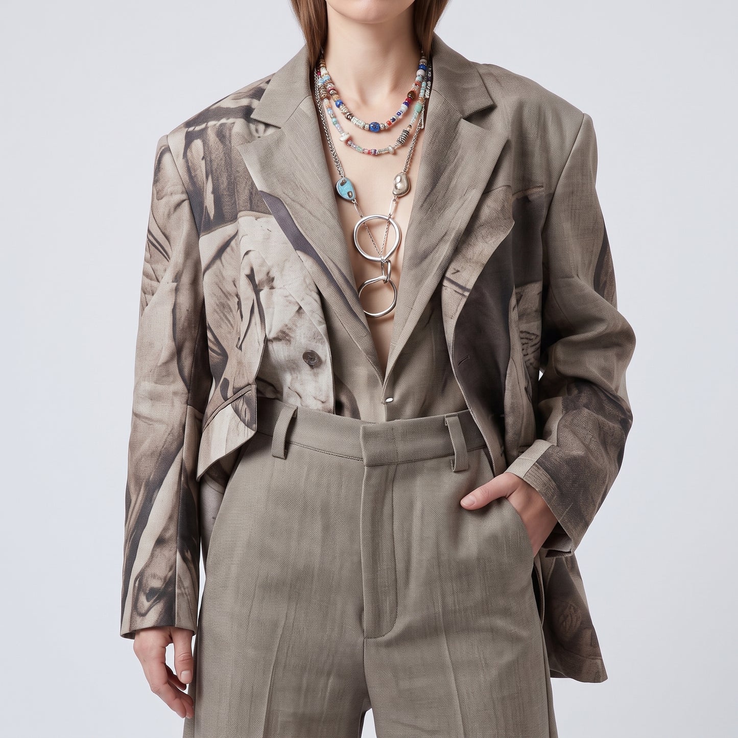 Tailored Beige Cropped Trousers