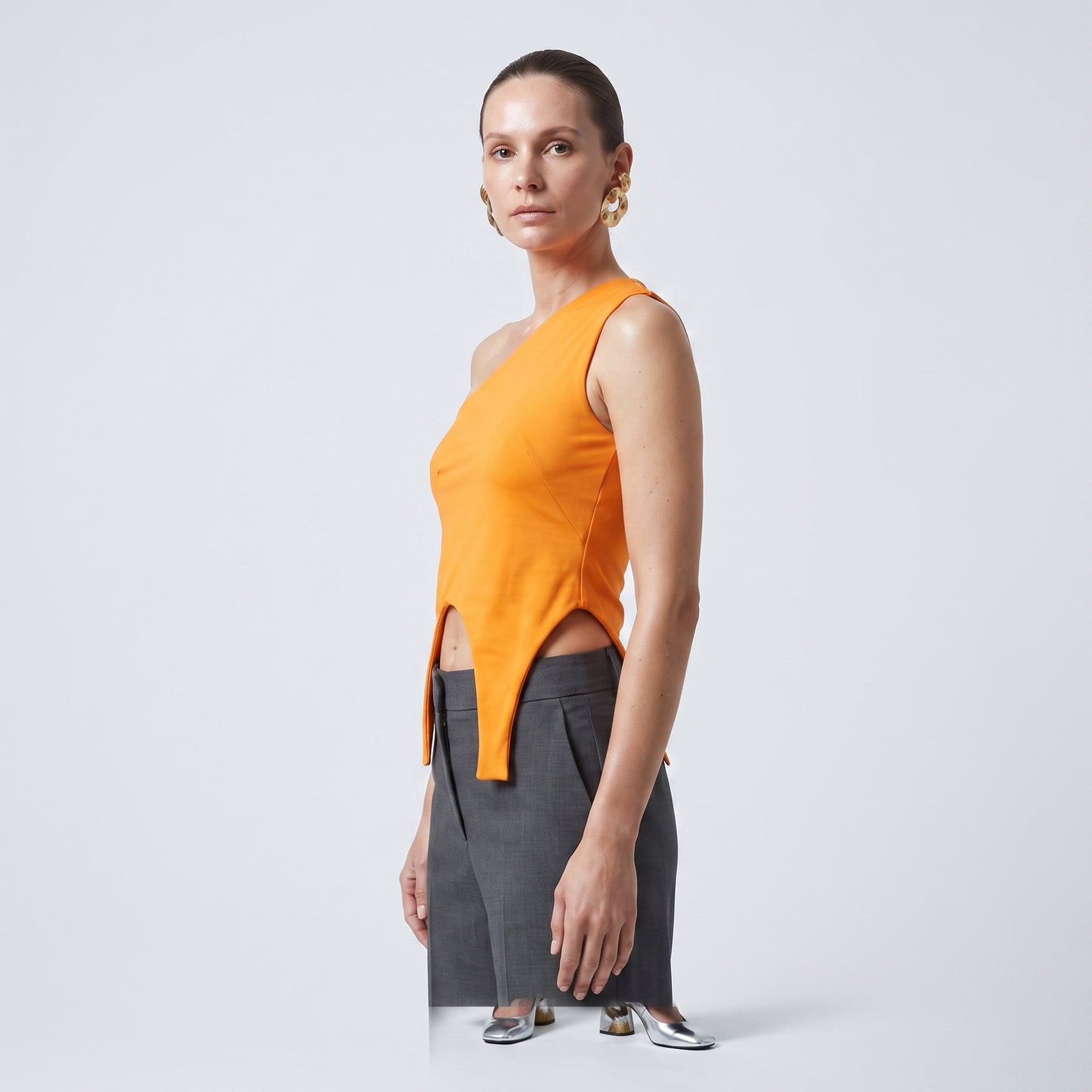 Asymmetric Vibrant Orange Crop Top