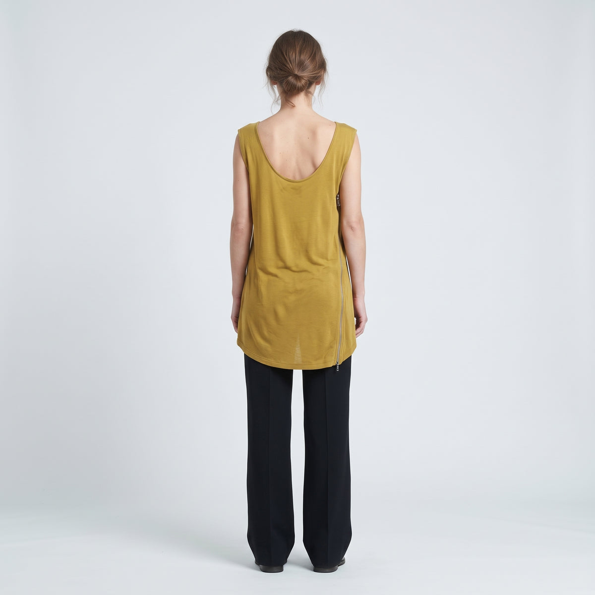 Zip-Detail Mustard Sleeveless Top