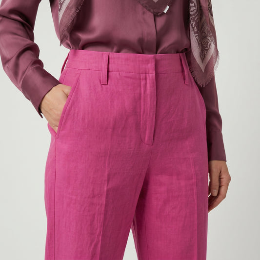 Magenta Straight Leg Linen Trousers