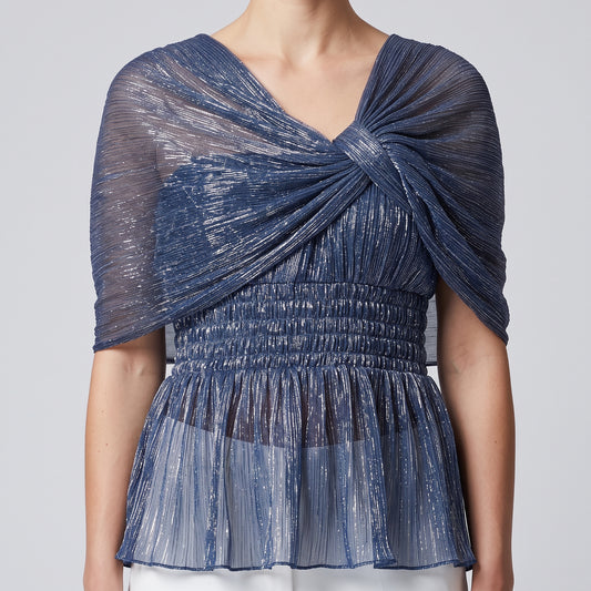 Metallic Ruched Peplum Evening Top