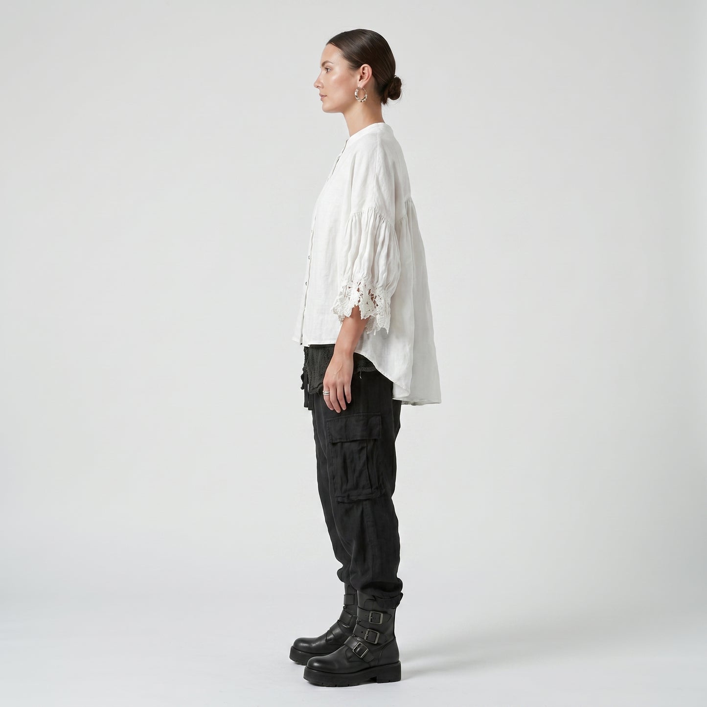 Lace Trim Linen Blouse