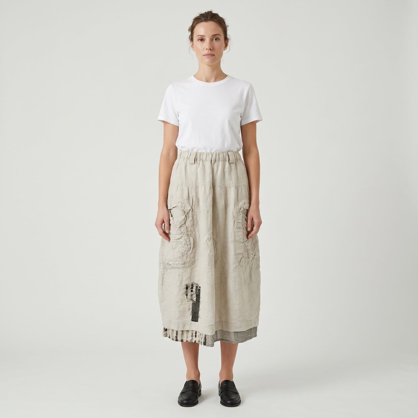 Textured Linen Cargo Midi Skirt