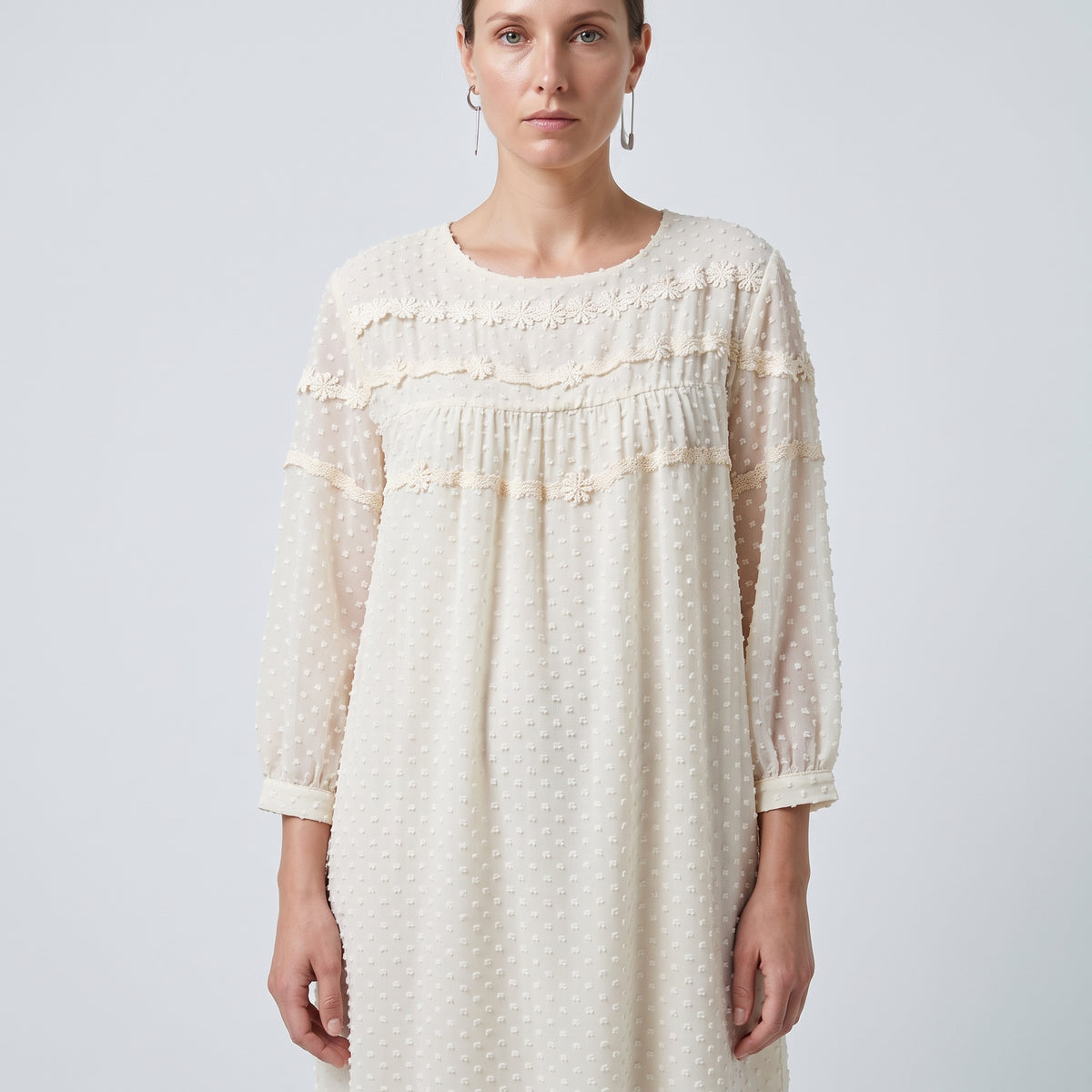 Embroidered Swiss Dot Shift Dress