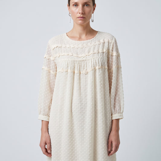 Embroidered Swiss Dot Shift Dress