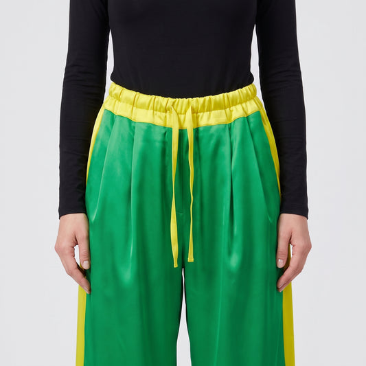Colorblock Satin Drawstring Trousers