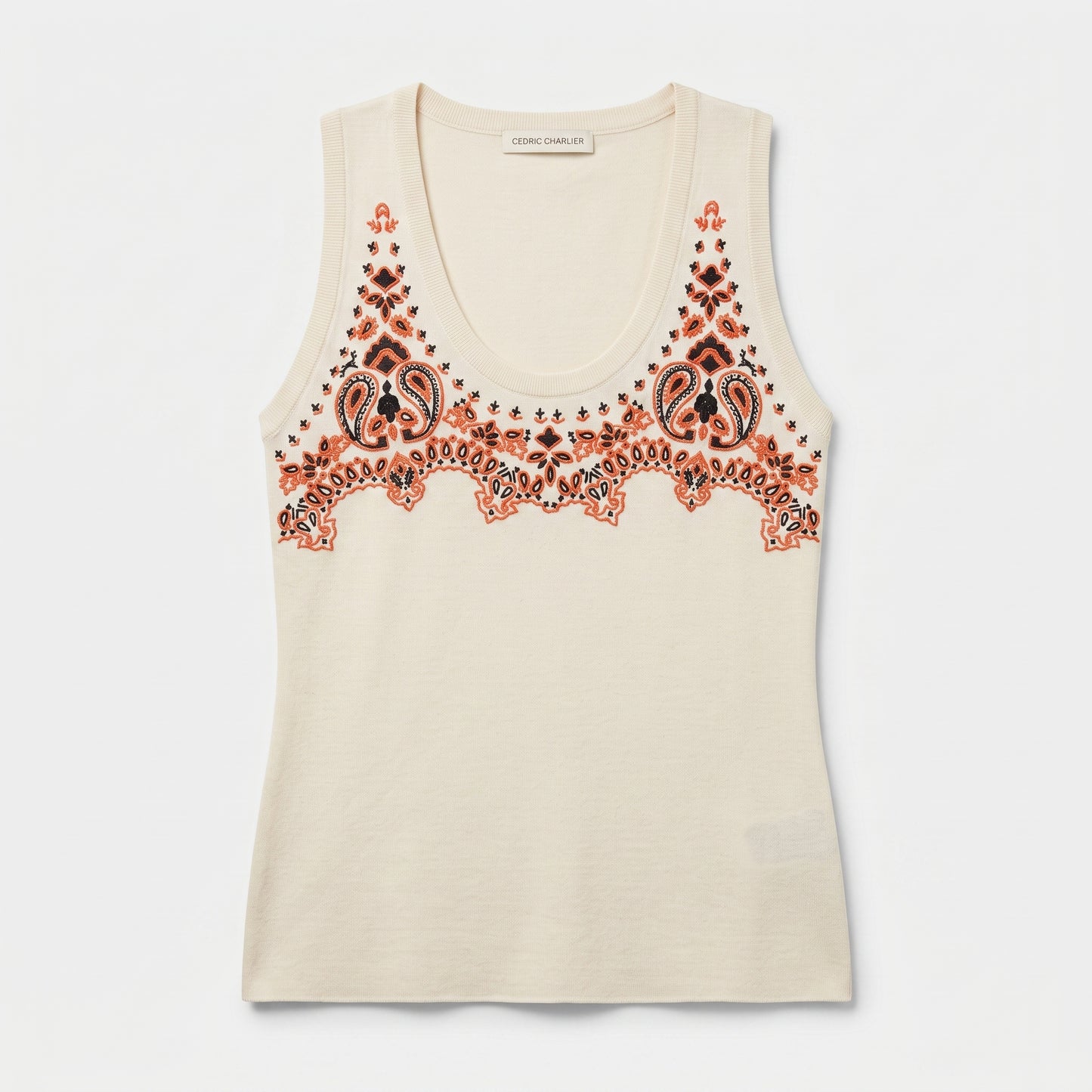 Embroidered Sleeveless Knit Tank