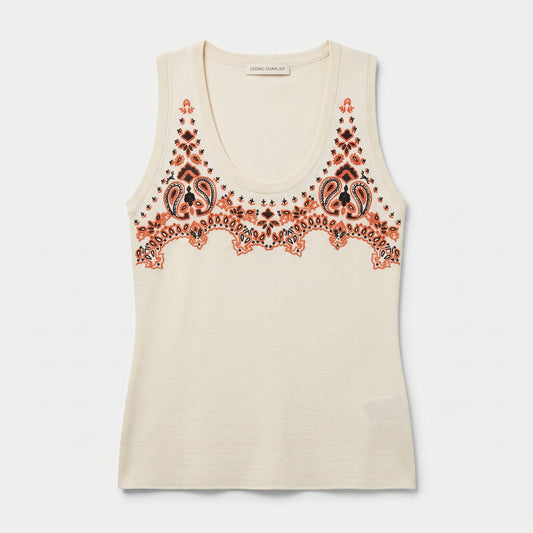 Embroidered Sleeveless Knit Tank