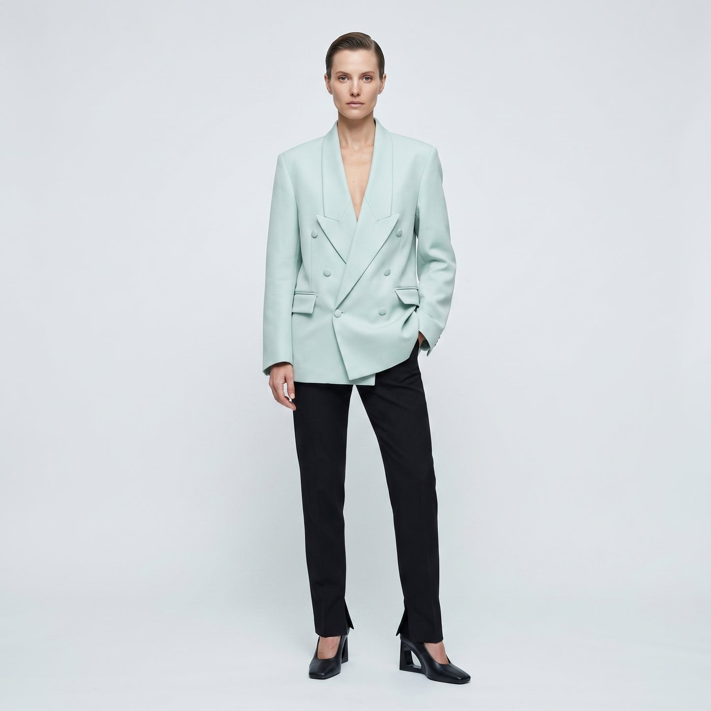 Tailored Double-Breasted Mint Blazer