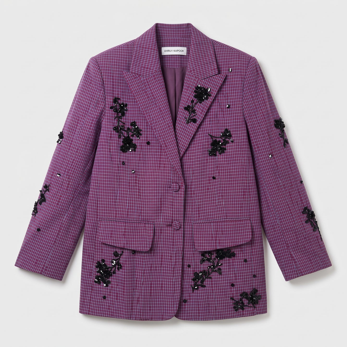 Embellished Checked Tailored Blazer