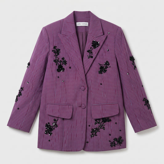 Embellished Checked Tailored Blazer