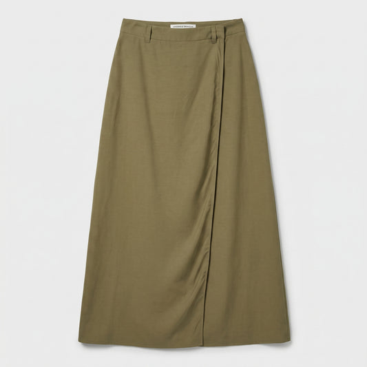 Olive Wrap Midi Skirt