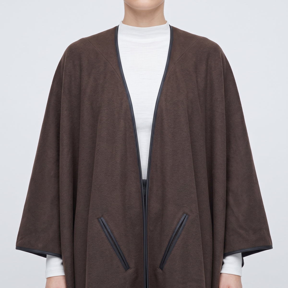 Leather Trimmed Wool Cape