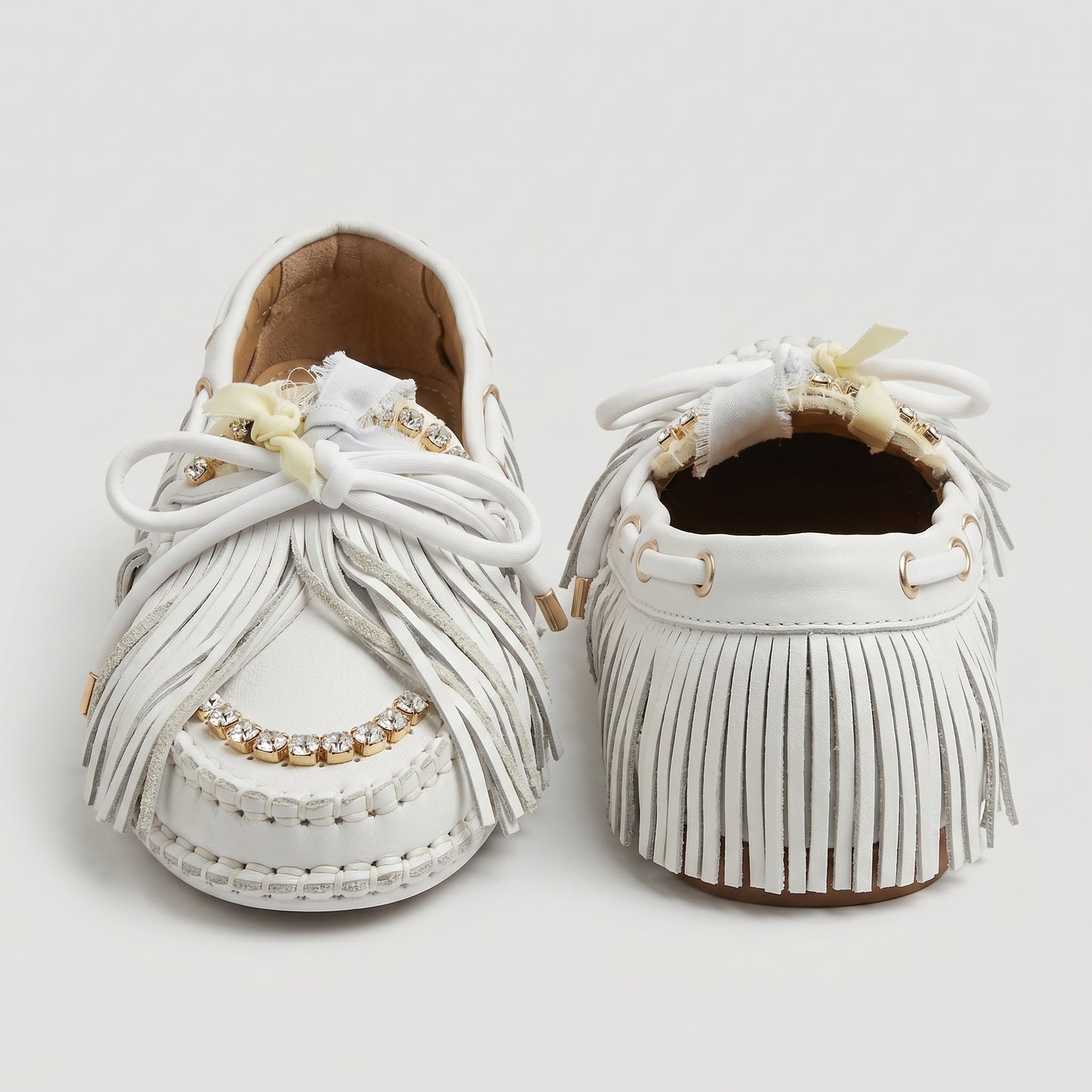 Embellished Fringed Leather Loafers
