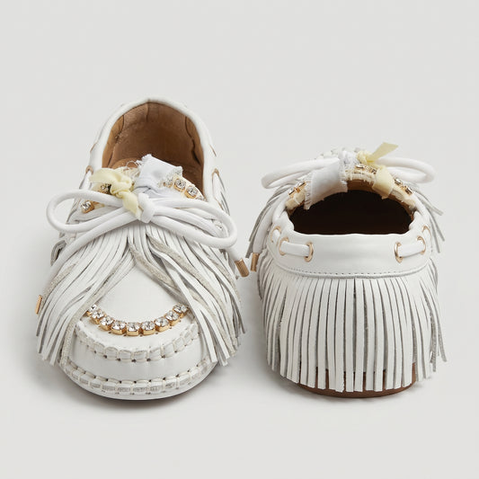 Embellished Fringed Leather Loafers
