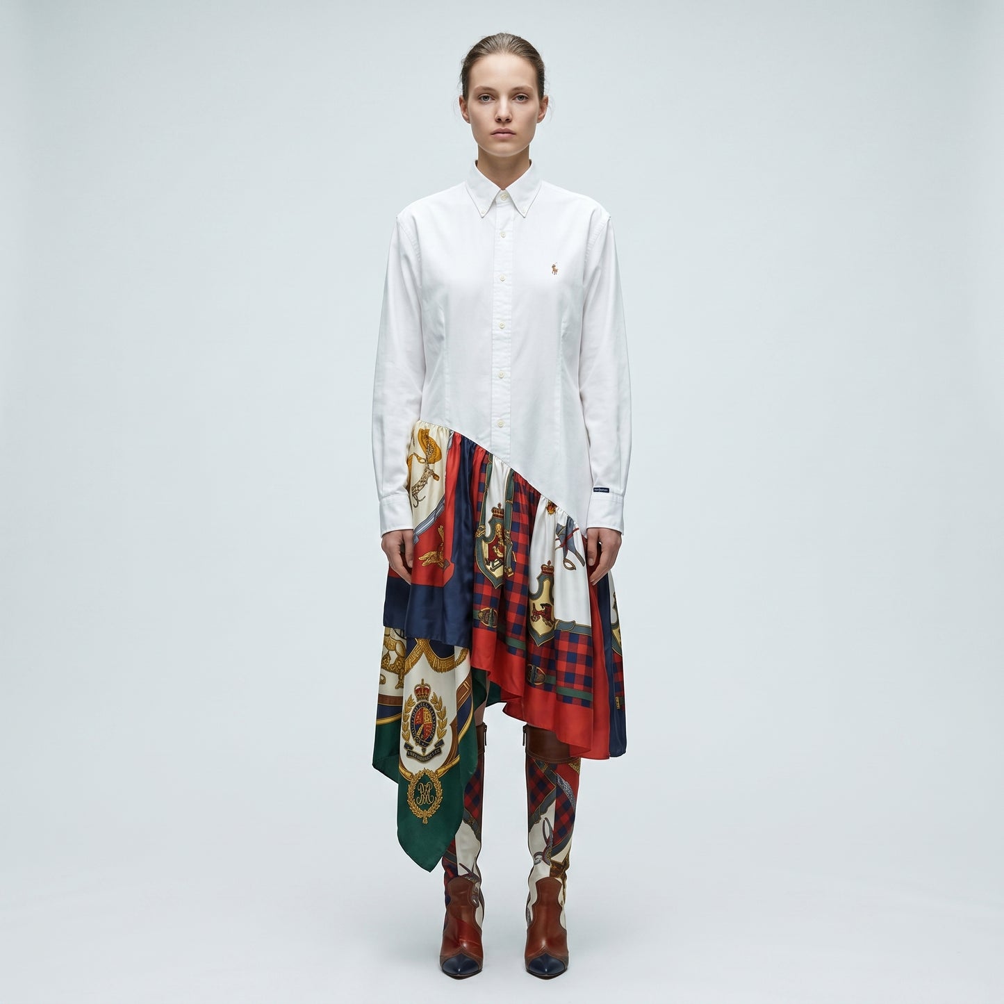 Asymmetric Scarf Detail Shirt Dress