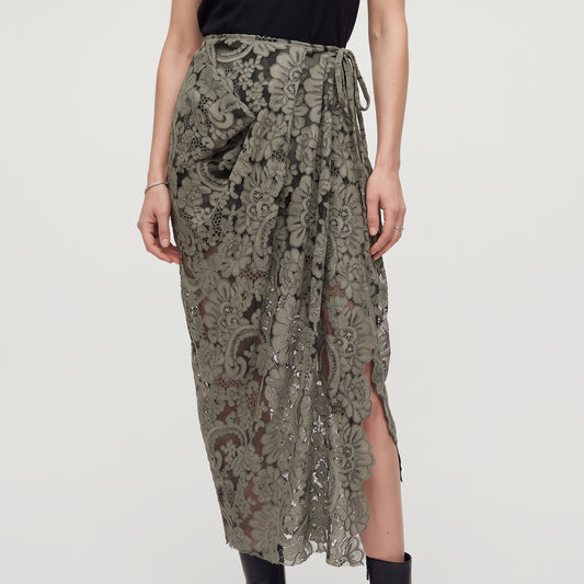 Floral Lace Wrap Midi Skirt