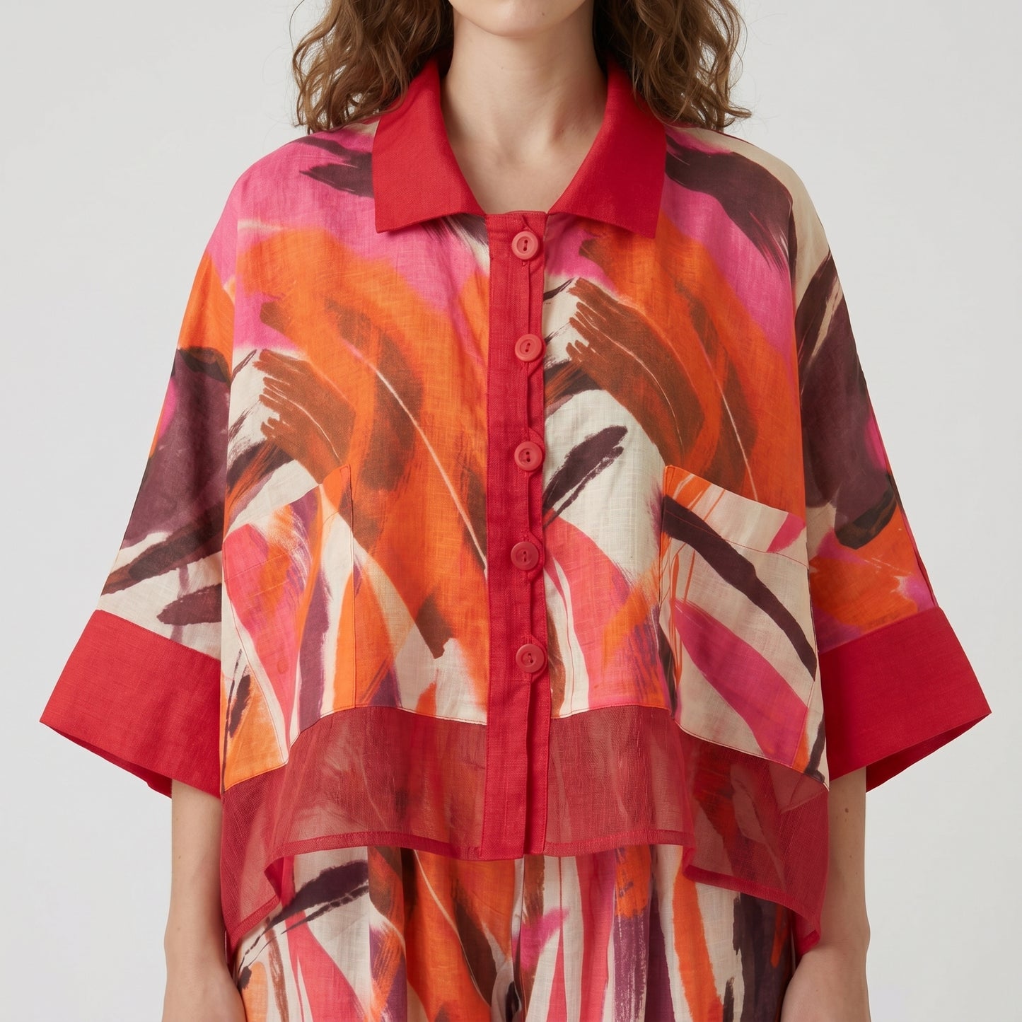 Abstract Print Linen Blouse