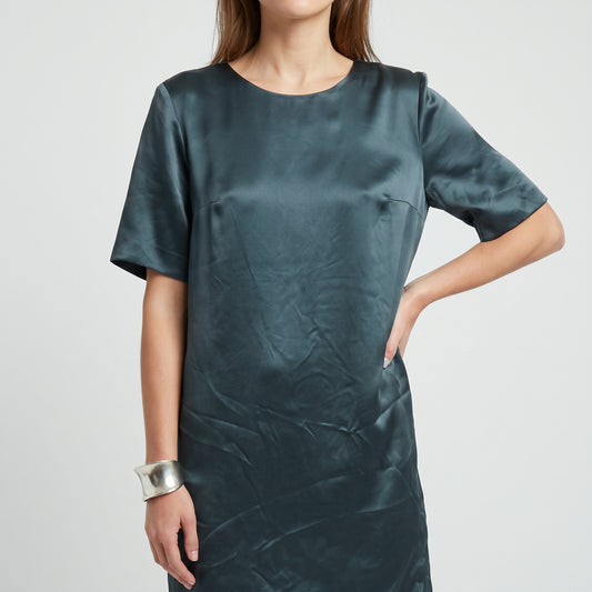 Teal Satin Asymmetric Dress