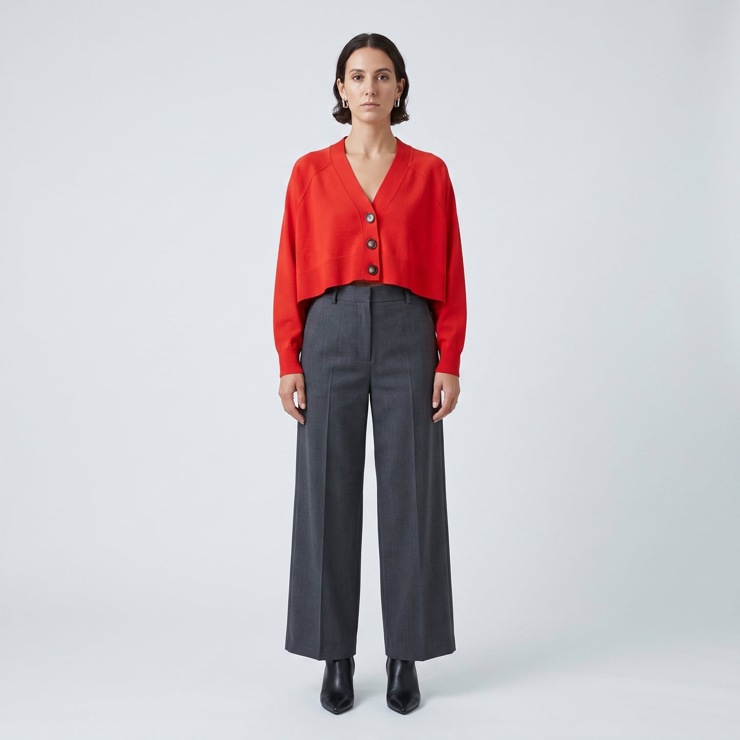 Cropped Button-Front Knit Cardigan