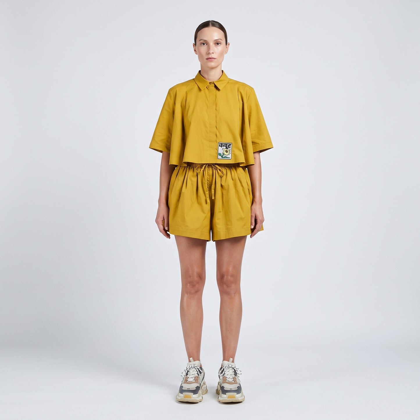Mustard Pleated Drawstring Shorts